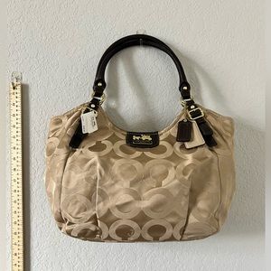 NWT Coach Madison Op Art Lurex Signature Abigail Shoulder Bag Purse Brown Gold